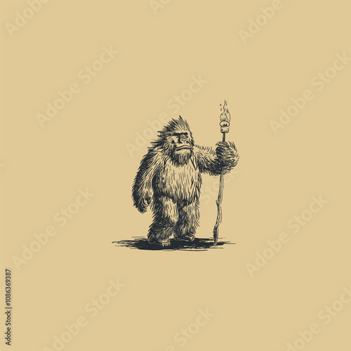 Yeti holding torch design vector artwork