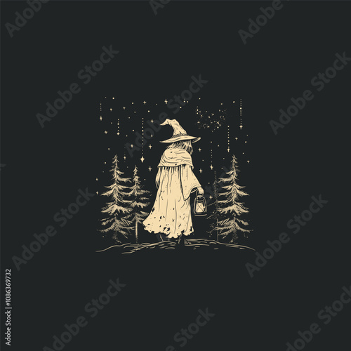 witch carries a lantern design vector artwork