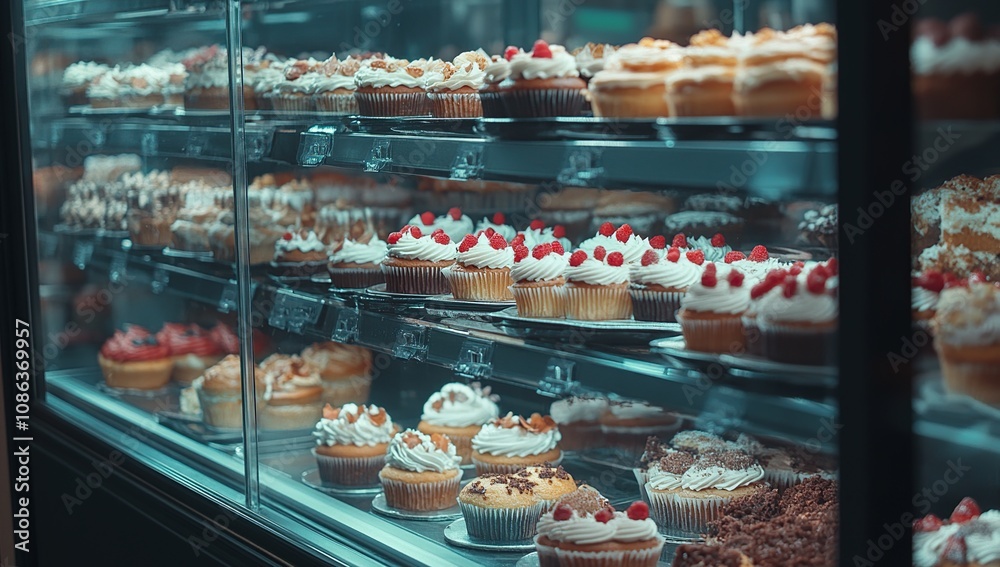 Delightful Display of Cupcakes in a Glass Case Delightful Display of Cupcakes in a Glass Case