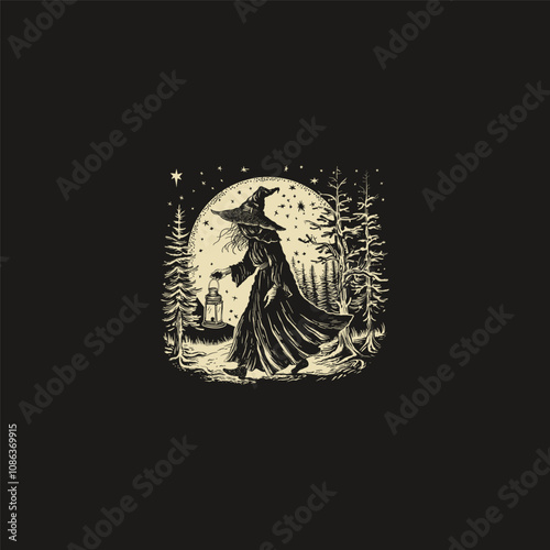 witch carries a lantern design vector artwork