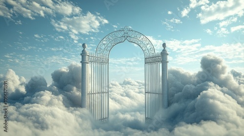 Ornate Gate Stands Atop Clouds In Heaven