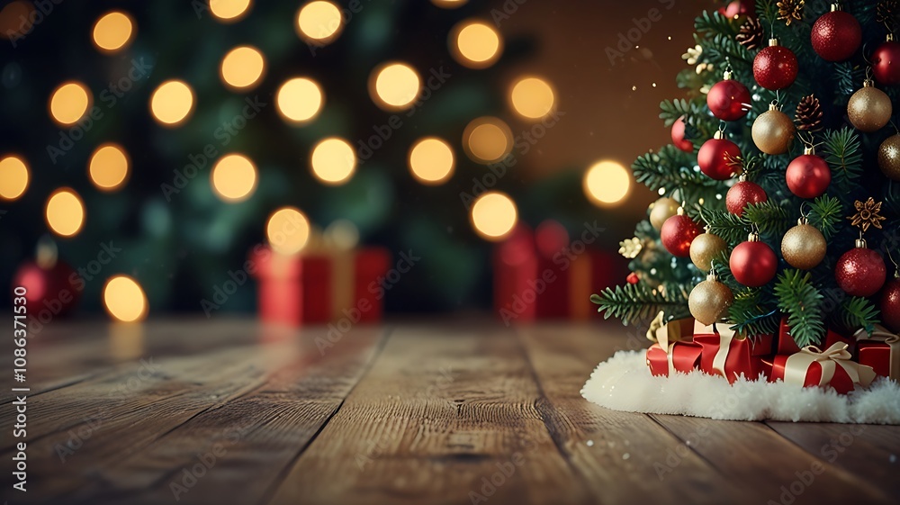 Christmas background and Christmas tree and sparkling bokeh lights in winter, merry christmas card holiday Happy New Year, space for text Christmas background and Christmas tree and sparkling bokeh lights in winter, merry christmas card holiday Happy New Year, space for text