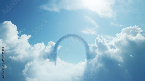 Heavenly Archway Emerging From Clouds In Blue Sky