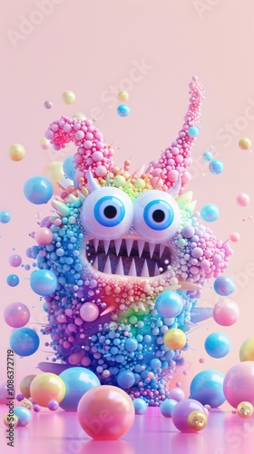 3D Cartoon Monster Made of Colorful Spheres