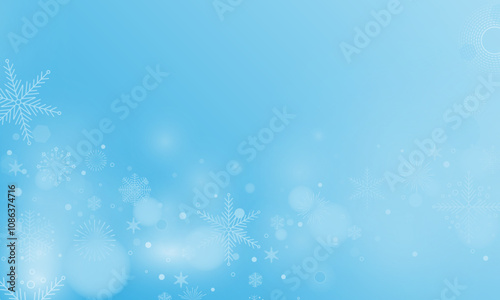 Winter fleck crystallic granules. Snowfall sky white teal blue wallpaper. Swirling snowflakes february texture. Snow hurricane scenery design.