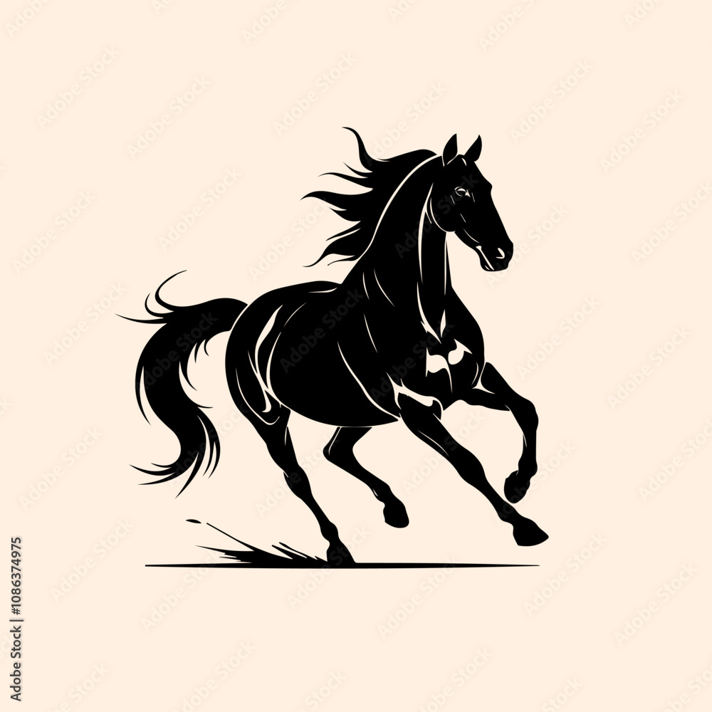 vector animal illustration, logo, silhouette of a running horse