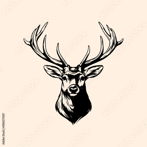 Vector animal illustration, logo, silhouette with deer head photo