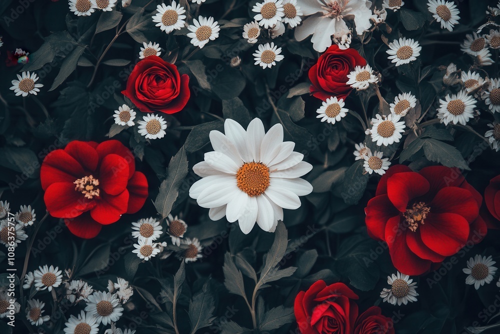 custom made wallpaper toronto digitalA beautiful flower arrangement with red roses, white daisies, and greenery.