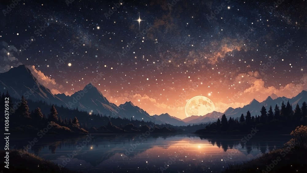 The night sky is lit by the moonlight The night sky is lit by the moonlight