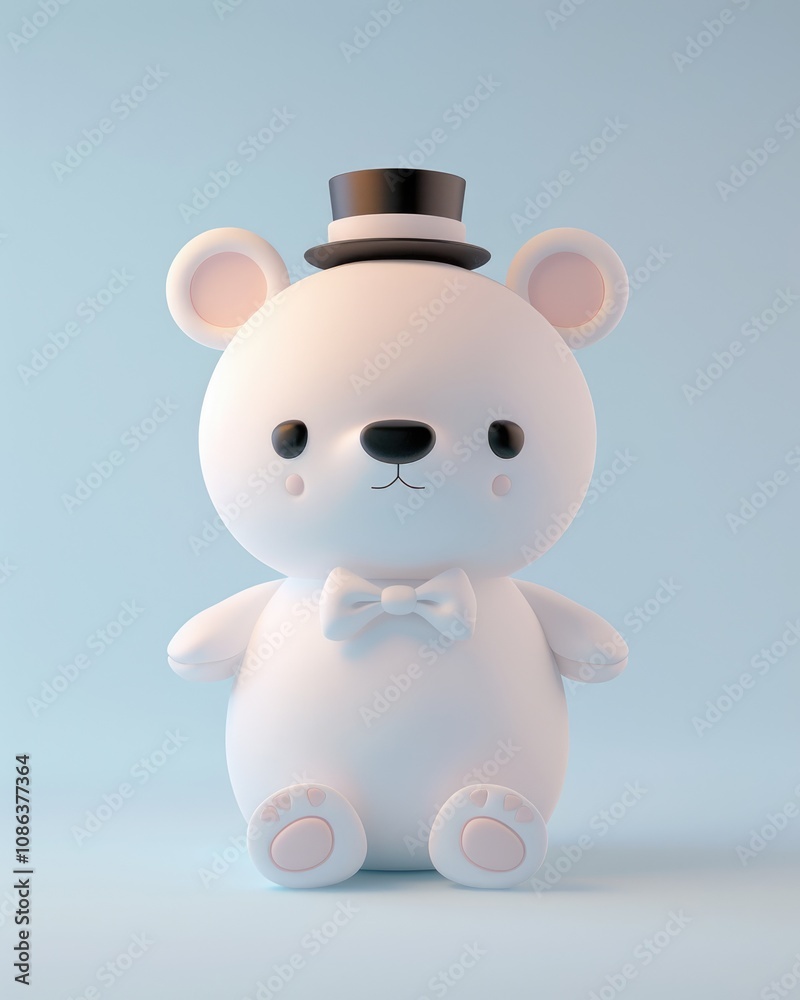 Cute White Teddy Bear in a Top Hat and Bow Tie Cute White Teddy Bear in a Top Hat and Bow Tie