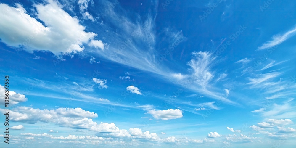 A bright blue sky with a few wispy white stratus clouds creating a soft and gentle visual effect, stratus cloud, natural scenery, blue sky A bright blue sky with a few wispy white stratus clouds creating a soft and gentle visual effect, stratus cloud, natural scenery, blue sky