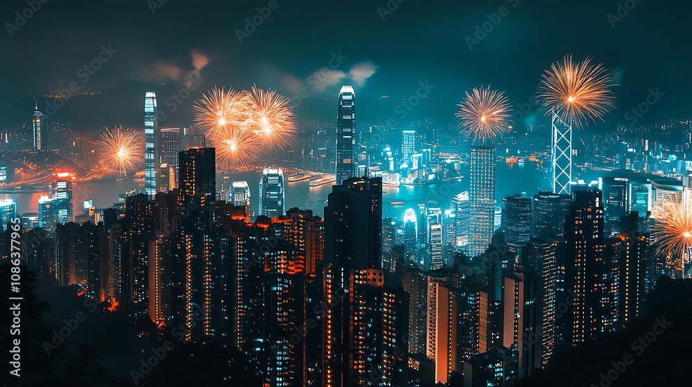 Fireworks Display Over Singapore Skyline Fireworks Display Over Singapore Skyline
