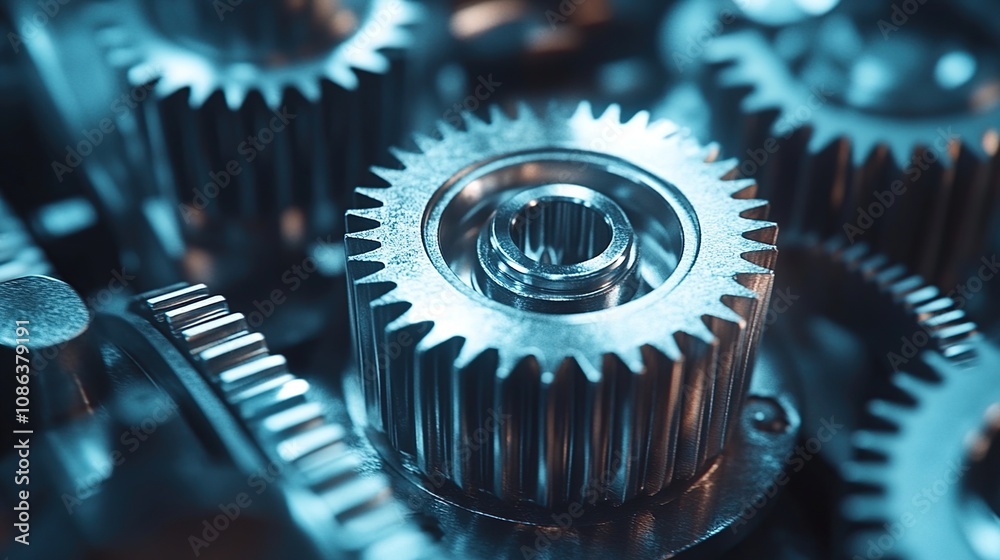 Close-up of interlocking metallic gears showcasing precision engineering. Close-up of interlocking metallic gears showcasing precision engineering.