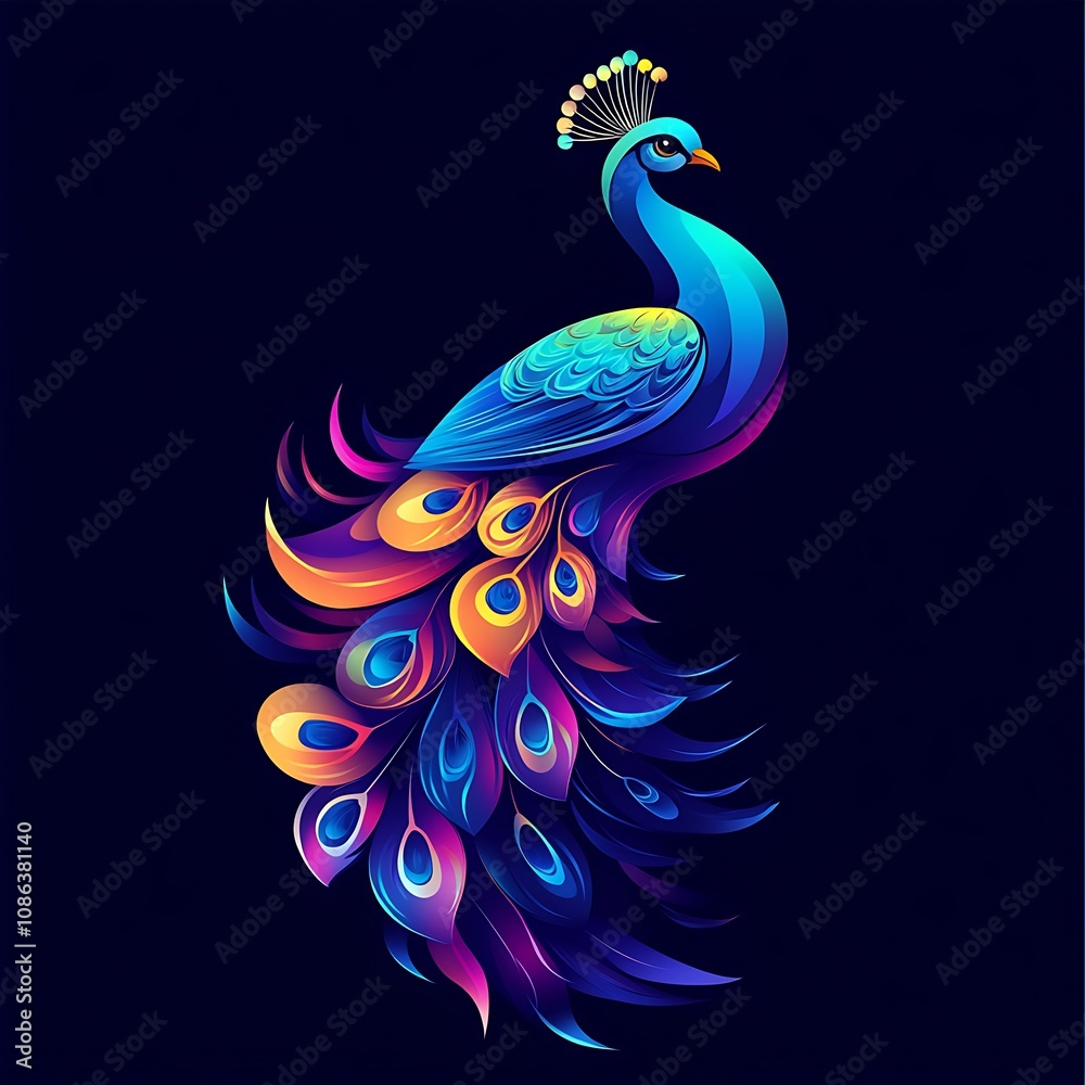 Obraz premium Modern peacock vector logo designed with bold colorful graphic elements image
