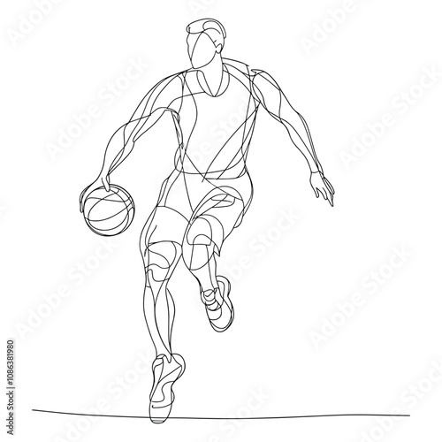 Male Athlete Dribbling a Basketball in Motion