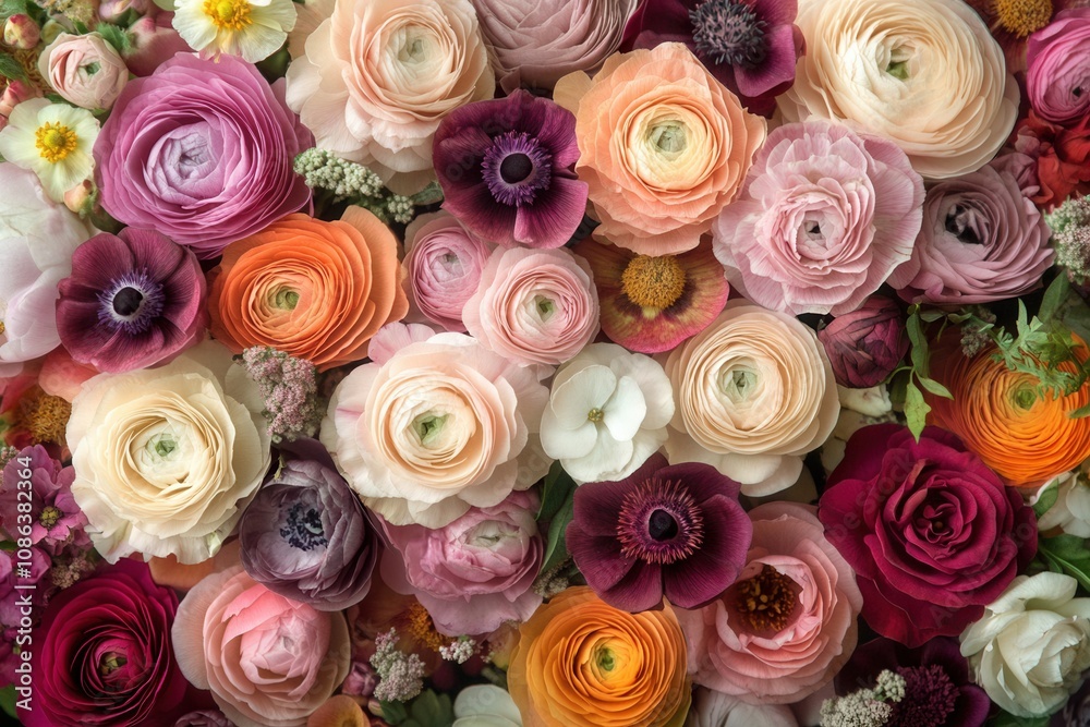 A vibrant and colorful arrangement of various flowers. A vibrant and colorful arrangement of various flowers.