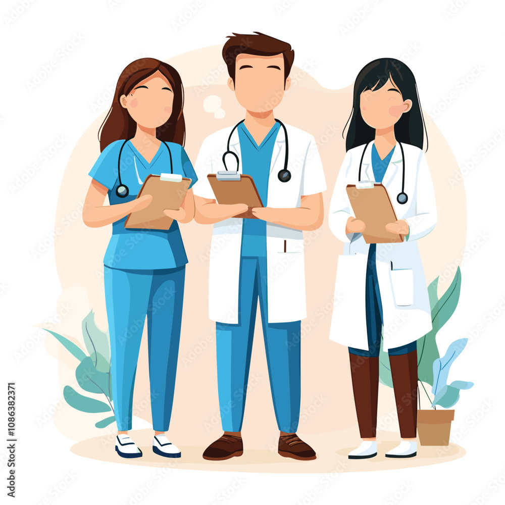 Group of Medical Professionals Standing Together in Blue Uniforms Group of Medical Professionals Standing Together in Blue Uniforms