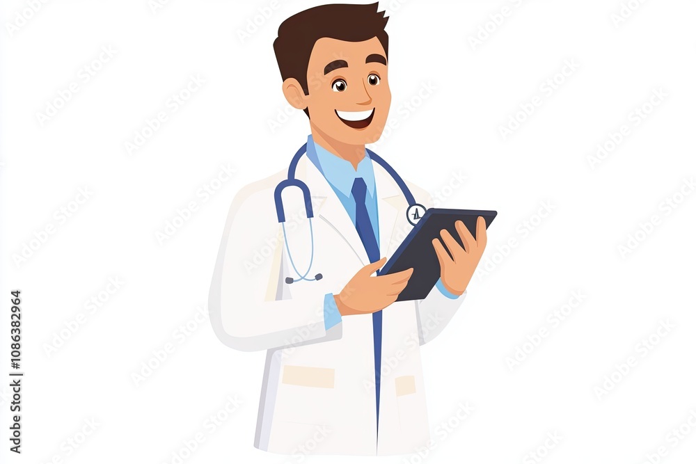 smiling doctor with stethoscope and tablet smiling doctor with stethoscope and tablet