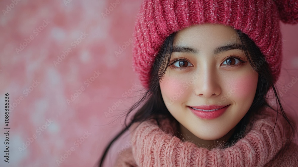 Arafed woman radiates warmth in a stylish pink hat and matching scarf, embodying comfort and elegance against a soft, inviting backdrop. Arafed woman radiates warmth in a stylish pink hat and matching scarf, embodying comfort and elegance against a soft, inviting backdrop.
