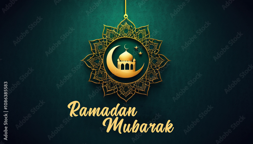 Fototapeta premium Ramadan Mubarak Banner Design with Elegant Islamic Theme for Ramadan Celebration.