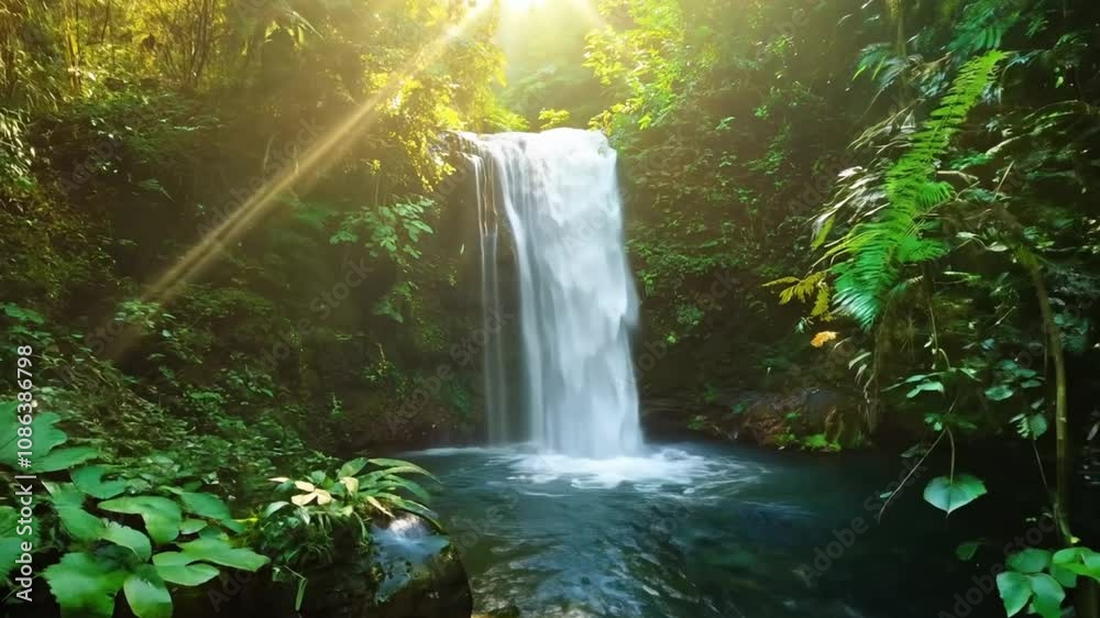 Serene Waterfall in Forest Serene Waterfall in Forest