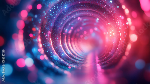 Pink and blue sparkling tunnel, ideal for backgrounds for party invitations, festive promotions, and celebrationthemed designs. Suitable for vibrant and playful projects. Generated AI photo