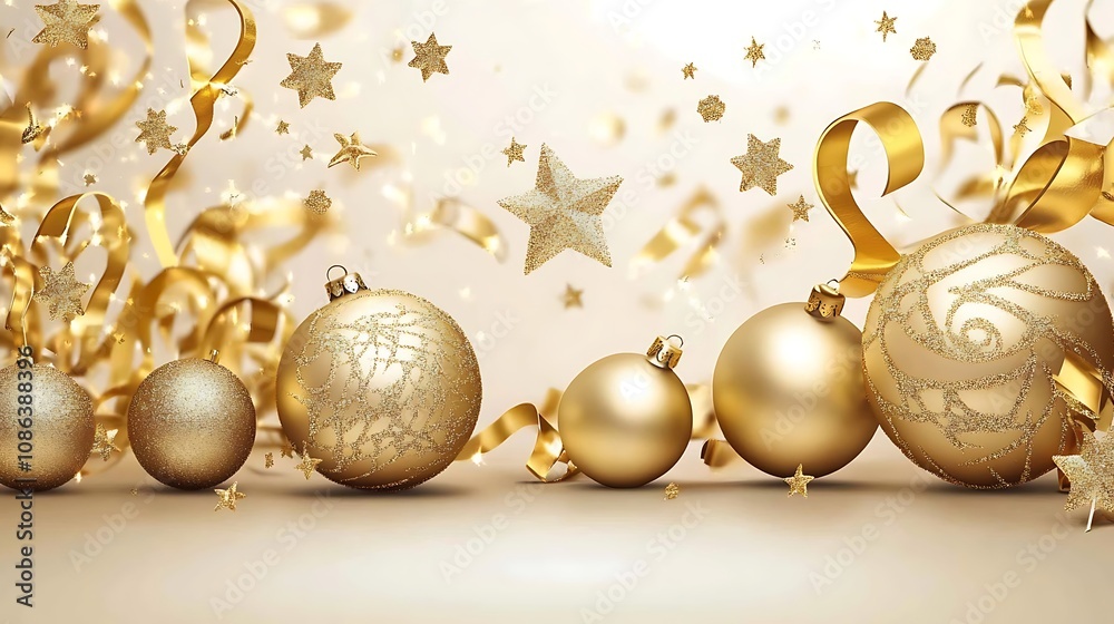 Fototapeta premium Golden Christmas Ornament with 2025 in background