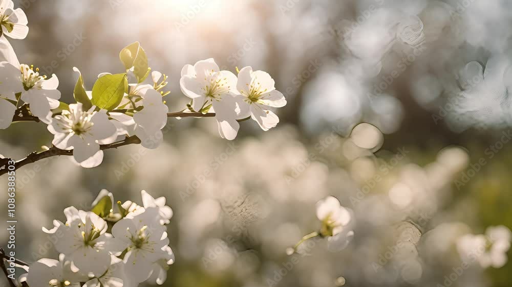 White Blossoms Bloom Brightly in Spring Sunlight White Blossoms Bloom Brightly in Spring Sunlight