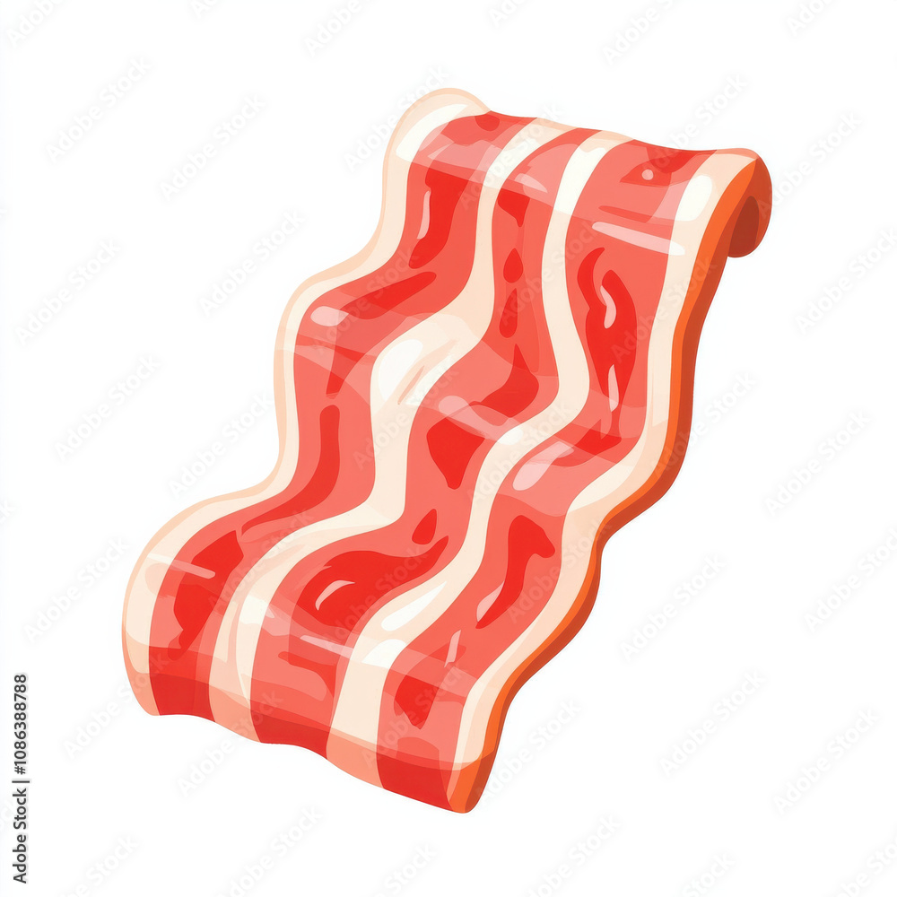 Delicious cartoon style bacon illustration with vibrant colors and smooth lines, flat style