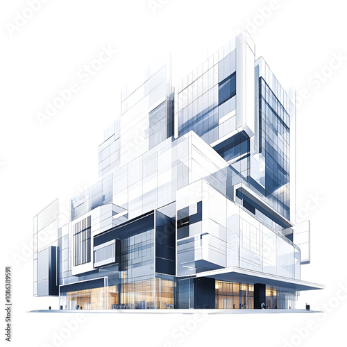 modern building 3d rendered isolated on white and transparent background. PNG cutout.