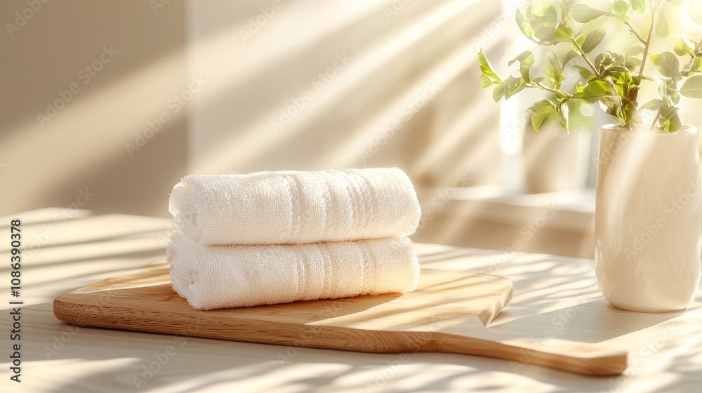 Paper towels on table in bright kitchen, serene sunlight, inviting atmosphere Paper towels on table in bright kitchen, serene sunlight, inviting atmosphere