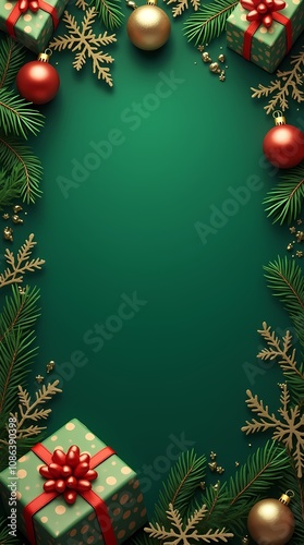 Christmas background card with green and gold gifts and copy-paste