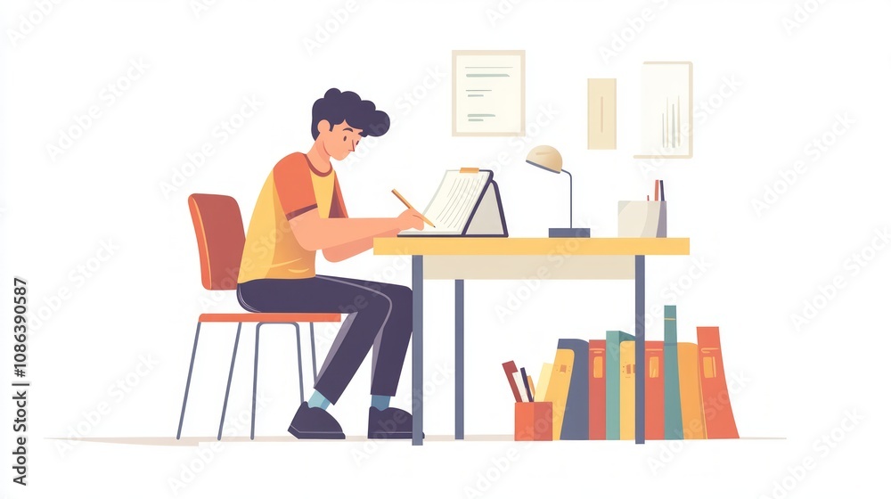 Focused Student Studying at Desk Focused Student Studying at Desk