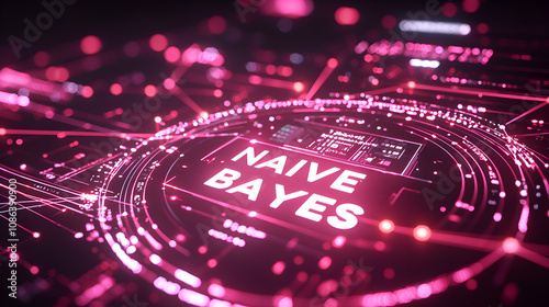 Neon Graphics of Naive Bayes Algorithm in Artificial Intelligence and Data Science