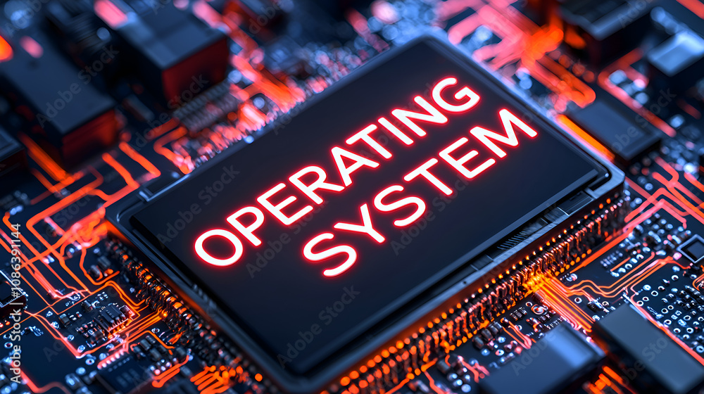 Modern Computing Technology with Neon Lights and Circuit Board Design for Operating System Modern Computing Technology with Neon Lights and Circuit Board Design for Operating System