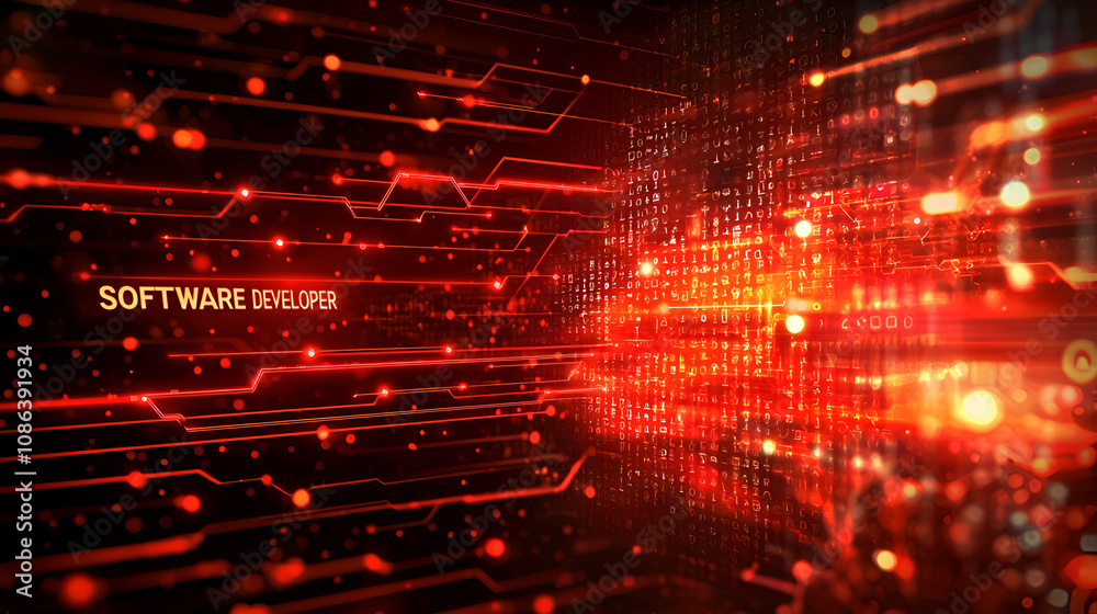 Futuristic Abstract Graphic of Software Developer in Digital Technology and Coding Environment