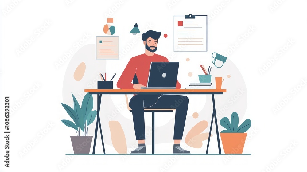 Man Working on Laptop in Modern Office Man Working on Laptop in Modern Office
