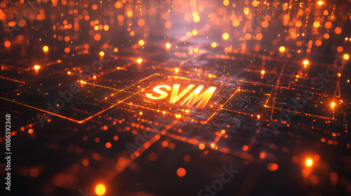 Futuristic SVM Support Vector Machine Visualization in Digital Technology with Glowing Lines and Abstract Background