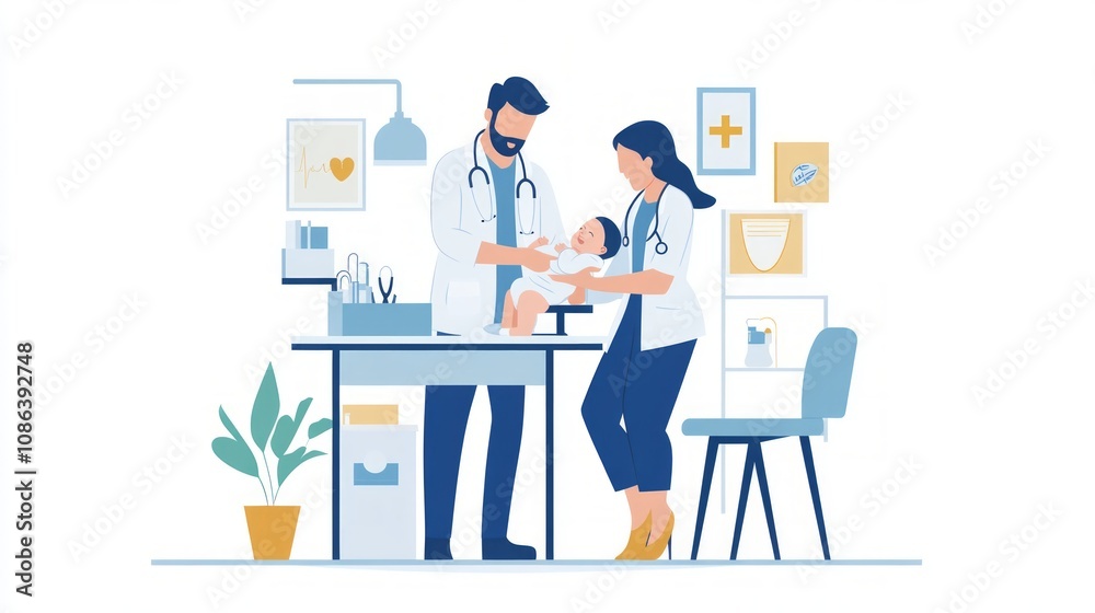 Doctors Examining a Baby in a Clinic Doctors Examining a Baby in a Clinic