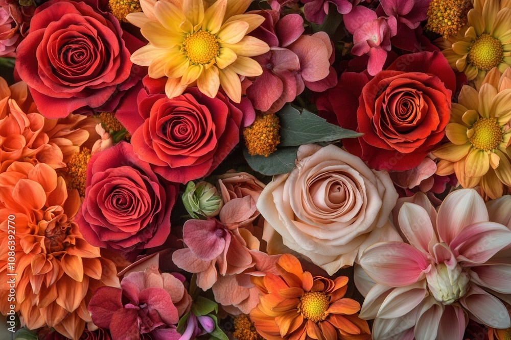 Fototapeta premium Close up of colorful blooming flowers.