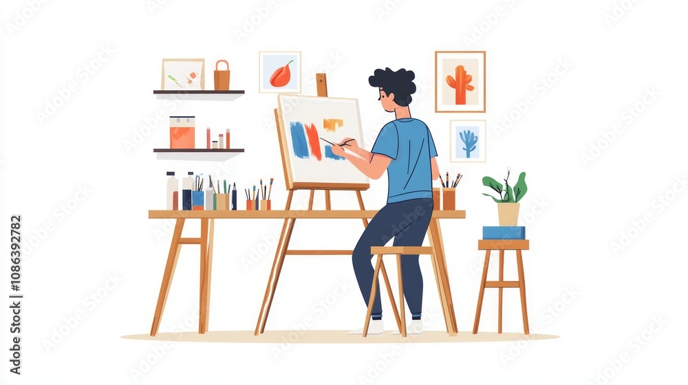 Fototapeta premium Artist Painting in a Creative Studio