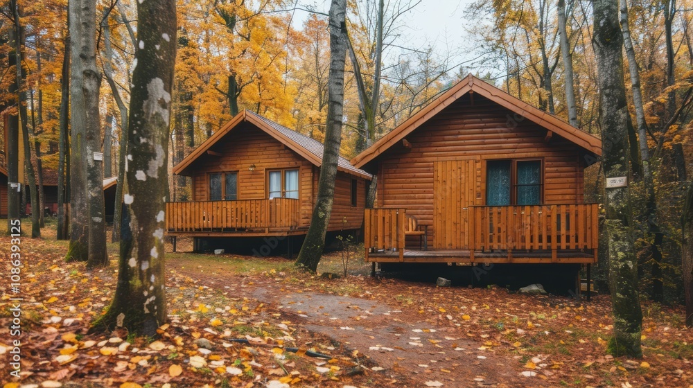 Enjoy a tranquil getaway in rustic wooden cabins surrounded by colorful fall foliage and peaceful nature trails Enjoy a tranquil getaway in rustic wooden cabins surrounded by colorful fall foliage and peaceful nature trails