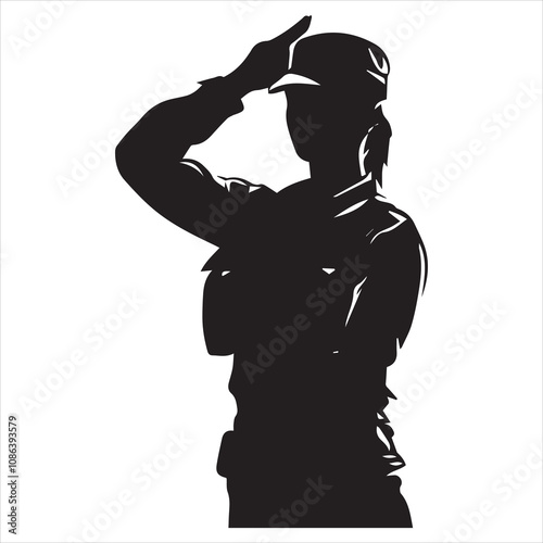 Silhouette of Soldier woman salute on white
