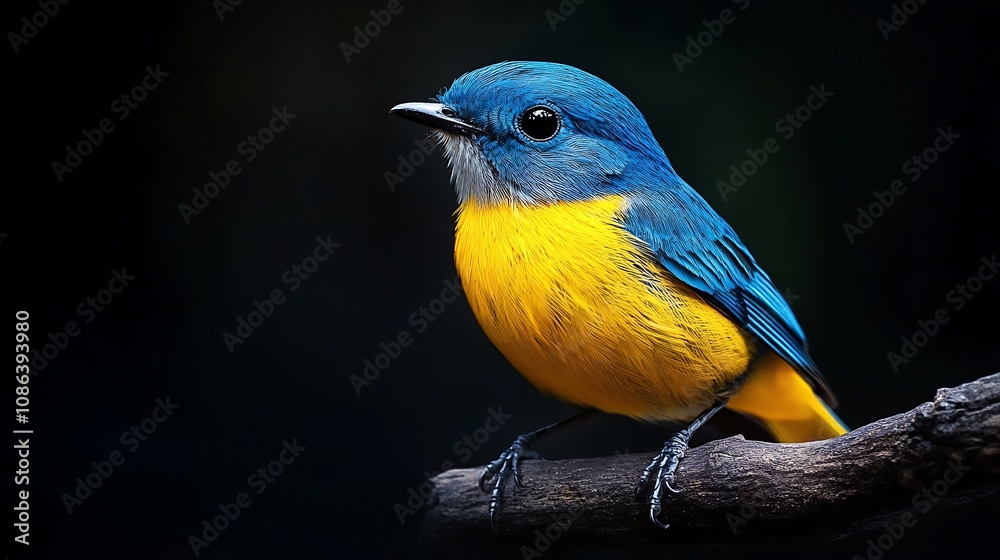 Obraz premium Blue and Yellow Bird on a Branch