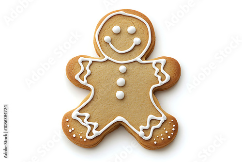 A decorated gingerbread man cookie with icing and sprinkles, symbolizing festive treats.