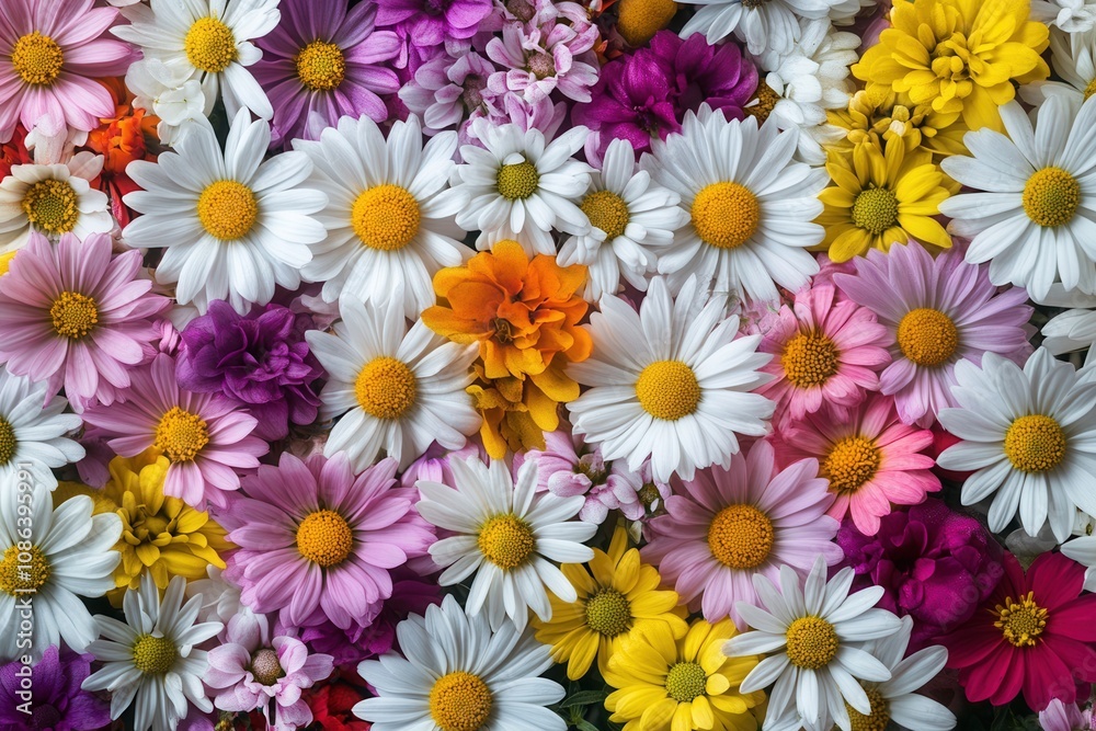 Close-up of colorful daisy flowers.