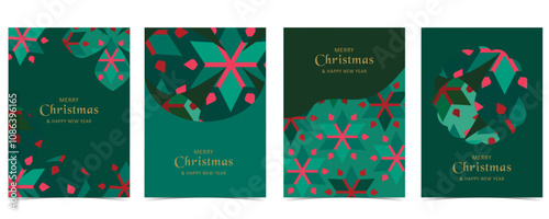Green Christmas festival background with geometric style.vector for a4 vertical design