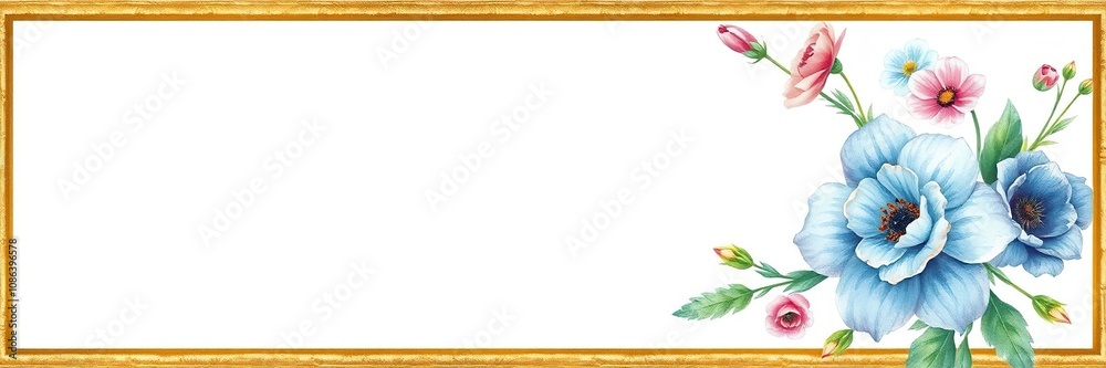 Obraz premium Watercolor flowers in gold frame with textured background, flower triptych, abstract art, artistic expression