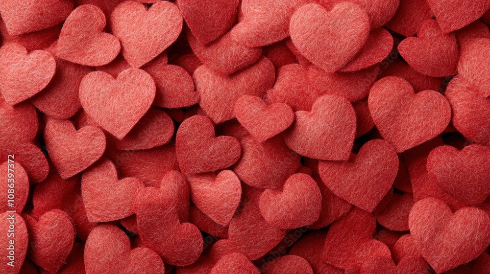 A dense arrangement of red felt hearts showcases a romantic texture ideal for expressing love in various celebrations A dense arrangement of red felt hearts showcases a romantic texture ideal for expressing love in various celebrations