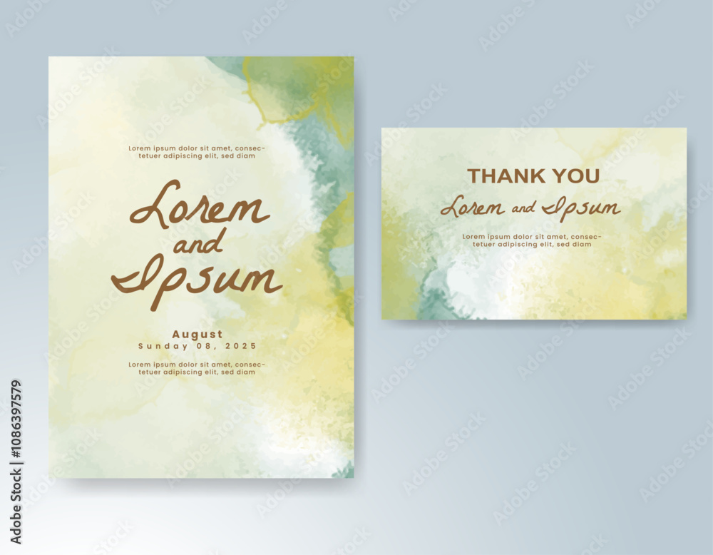 Wedding card invitation template with hand painted watercolor splash Wedding card invitation template with hand painted watercolor splash